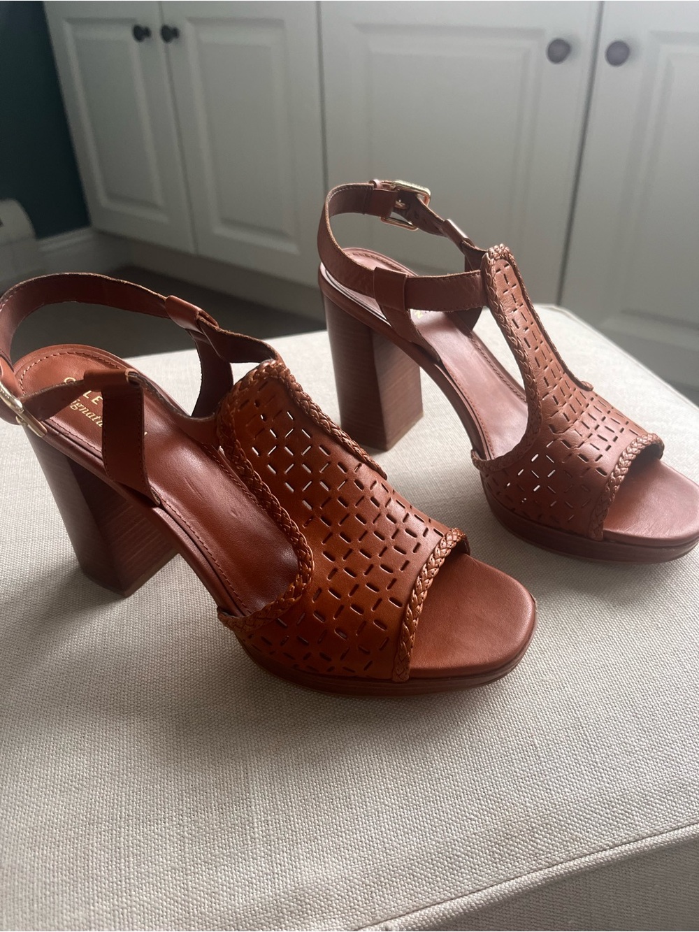 Cole Haan Brown Leather Block Heel Slingback Sandals